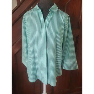 Chicos Womens Green & White Striped 3/4 Sleeve Cotton Blouse Size 3